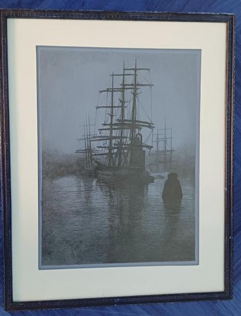 Antoon Derkzen van Angeren - Bark bij avond 1926 Rotterdam?, Antiek en Kunst, Kunst | Etsen en Gravures, Ophalen of Verzenden