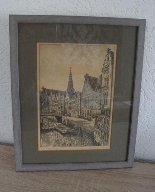 Louis Landre 1875-1952 '' Amsterdam '' nieuw ingelijst, Antiek en Kunst, Kunst | Tekeningen en Foto's, Ophalen of Verzenden