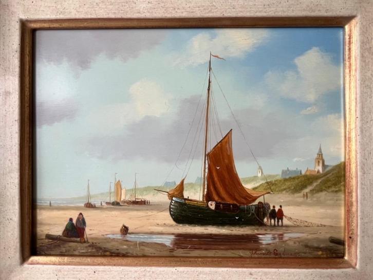 Johannes Eerdmans, bomschuiten op het strand, Antiek en Kunst, Kunst | Schilderijen | Klassiek, Ophalen