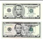 2 X 5 USA Dollars UNC, Postzegels en Munten, Bankbiljetten | Amerika, Verzenden, Noord-Amerika, Setje