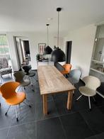 Massief teakhouten eettafel + 6 stoelen [Tonon]  + 2 lampen, Ophalen, Zo goed als nieuw