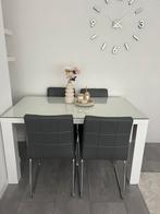 Hoogglans wit Eettafel met 4 Stoelen, Huis en Inrichting, Tafels | Eettafels, Rechthoekig, 50 tot 100 cm, Ophalen of Verzenden