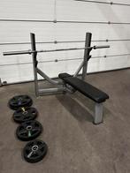 Halerbank met 100kg Olympische Gewichten + Barbell, Sport en Fitness, Fitnessmaterialen, Ophalen, Gebruikt, Fitnessbank