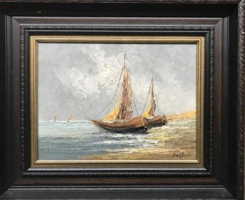 Boten aan de kust ( door Belvort uit Meerhout ), Antiek en Kunst, Antiek | Overige Antiek, Ophalen of Verzenden