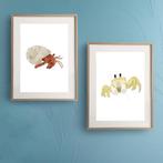 Zeedieren poster set – Krab en heremietkreeft – 2 printables, Verzenden, Nieuw, Wanddecoratie