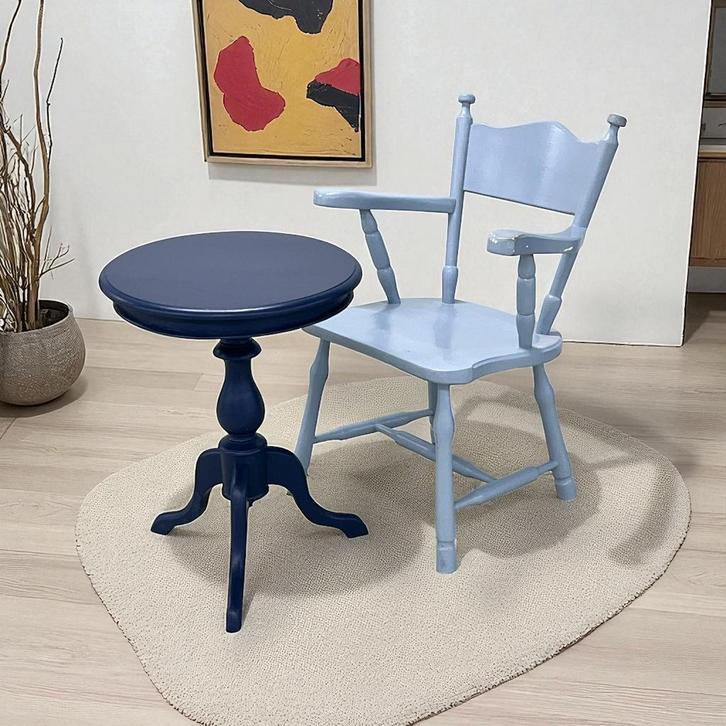 Vintage stoel tafel set | eiken hout | salontafel |, Huis en Inrichting, Tafels | Salontafels, Gebruikt, Minder dan 50 cm, 50 tot 100 cm