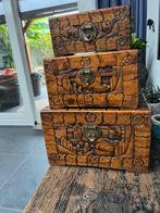 Chinese houtsnijwerk rosewood kist chinees set van 3 vintage, Gebruikt, Minder dan 50 cm, Ophalen of Verzenden, https://verburgtvintage.nl/#contact