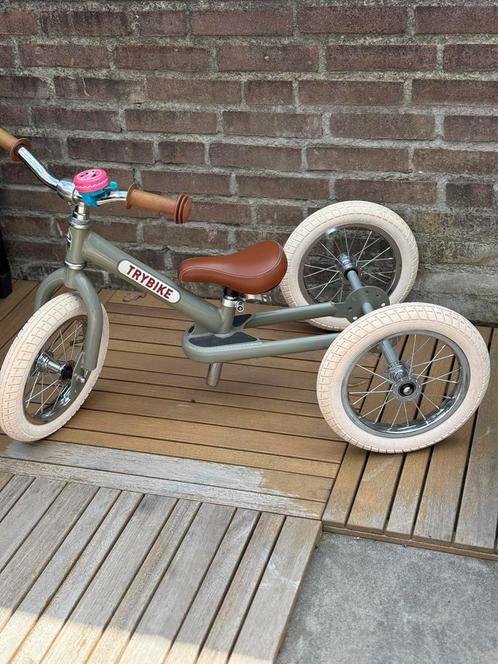 Trybike steel vintage green 2 in 1, Kinderen en Baby's, Speelgoed | Buiten | Voertuigen en Loopfietsen, Zo goed als nieuw, Loopfiets