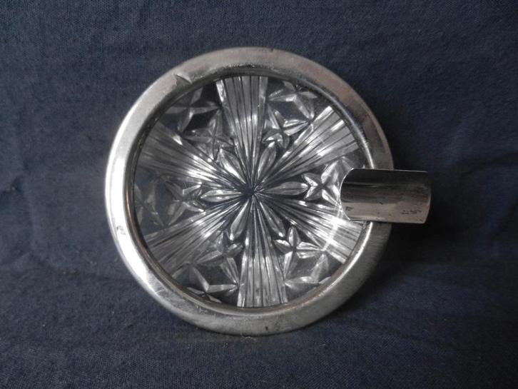 Kristallen asbak met zilveren rand kleine keur d. 8 cm, Antiek en Kunst, Antiek | Goud en Zilver, Zilver, Ophalen of Verzenden