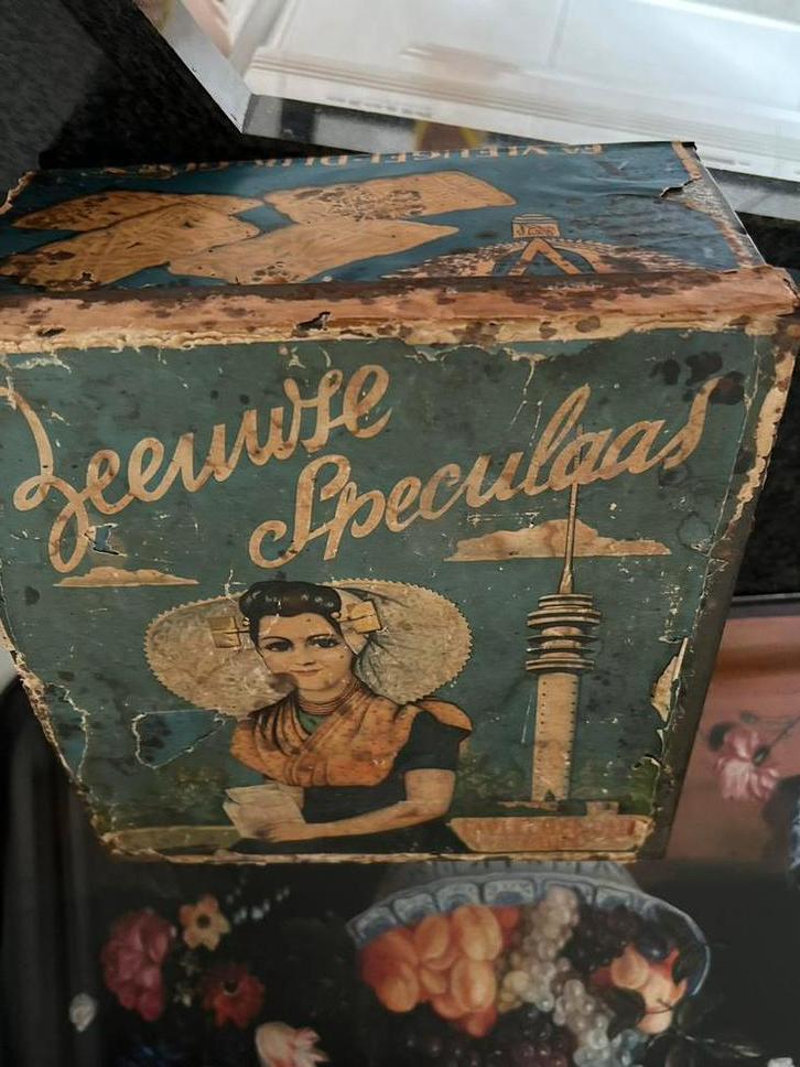 Oude Zeeuwse Speculaas blik voorraad Trommel - Bakkersblik, Antiek en Kunst, Curiosa en Brocante, Ophalen of Verzenden