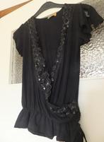 Nieuw! Prachtige zwarte glamour overslag top met pailletten., Verzenden, Zwart, Nieuw, Korte mouw
