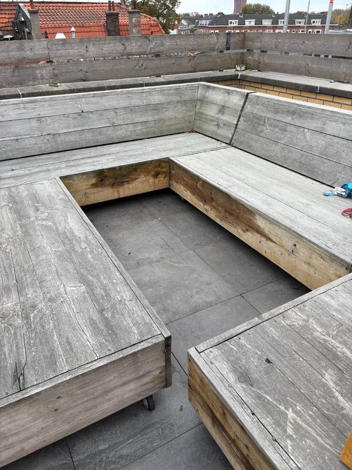 grote steigerhouten tuin set zonder kussens, Tuin en Terras, Tuinbanken, Gebruikt, Hout, Ophalen