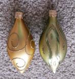 Oude kerstballen langwerpig geel en groenig met decoratie, Ophalen of Verzenden, Zo goed als nieuw