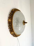 Vintage XL wandlamp/plaffonniére Schröder & co ‘80, Ophalen of Verzenden, Zo goed als nieuw, Glas, Vintage retro buisframe design rotan webbing papercord