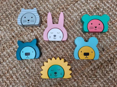 6 houten puzzeltjes van de Hema; dieren, Kinderen en Baby's, Speelgoed | Kinderpuzzels, Zo goed als nieuw, Ophalen of Verzenden