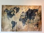 Wereldkaart Schilderij Drieluik, 125 cm of meer, Ophalen of Verzenden, Zo goed als nieuw, Schilderij