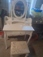 Mooie witte kaptafel met spiegel en krukje, Minder dan 50 cm, 100 tot 150 cm, Romantisch, Ophalen of Verzenden