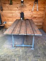 Tuintafel met onderstel van steigerpijp, Ophalen of Verzenden, Gebruikt, Rechthoekig