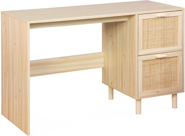 Bureau met laden / Desk with drawers - Oak rattan 120x48cm, Huis en Inrichting, Bureaus, Gebruikt, Bureau, Ophalen