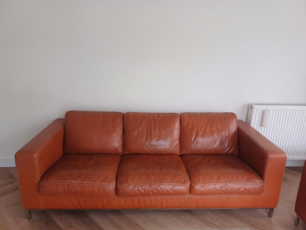 Lederen bank, Driepersoons, 75 tot 100 cm, Ophalen of Verzenden, Zo goed als nieuw