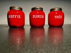 Rood emaille bolle voorraadpotten Koffie Thee Suiker, Antiek en Kunst, Antiek | Emaille, Ophalen of Verzenden