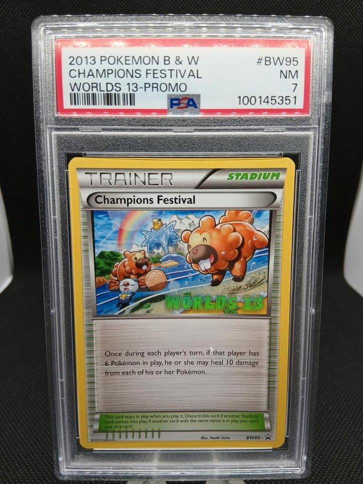 Pokemon Champions Festival Worlds 13 Promo PSA 7, Hobby en Vrije tijd, Verzamelkaartspellen | Pokémon, Zo goed als nieuw, Losse kaart