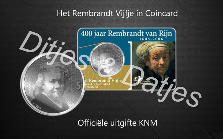 Rembrandt Vijfje in coincard KNM - 5 euro herdenkingsmunt, Postzegels en Munten, Munten | Nederland, Euro's, Koningin Beatrix