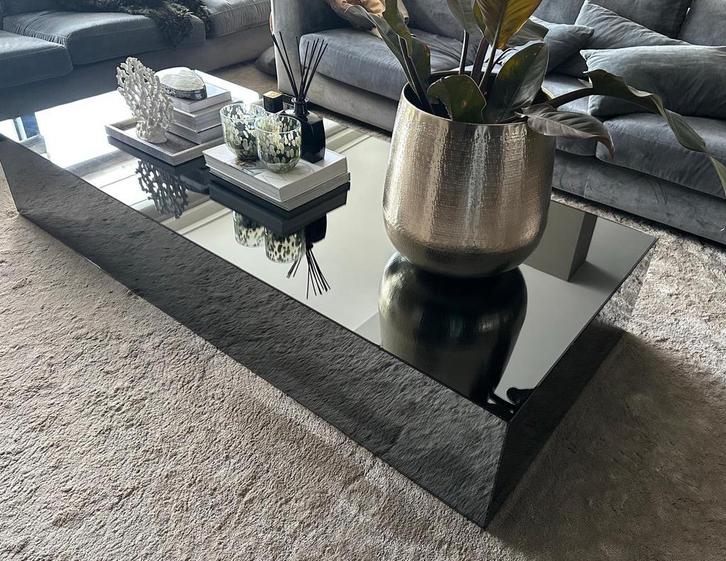Glazen zwarte salontafel, Huis en Inrichting, Tafels | Salontafels, Gebruikt, Minder dan 50 cm, 50 tot 100 cm, Rechthoekig, Glas