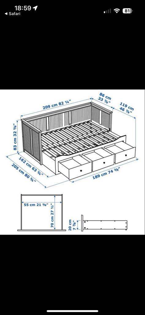 Mooie Hemnes/IKEA bedbank met 3 lades, incl. 2 matrassen, Huis en Inrichting, Slaapkamer | Bedden, Zo goed als nieuw, Tweepersoons