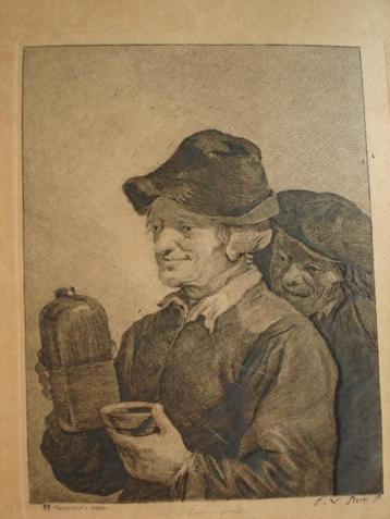 antieke kopergravure Frans van der Steen nr David Teniers II beschikbaar voor biedingen