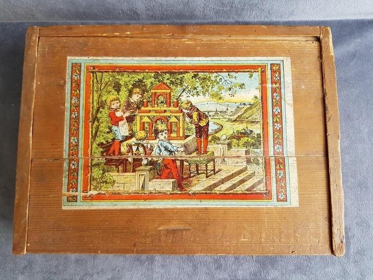 Oud kinderspeelgoed, blokkenkist met blokken [ 2 ], Antiek en Kunst, Antiek | Speelgoed, Ophalen of Verzenden