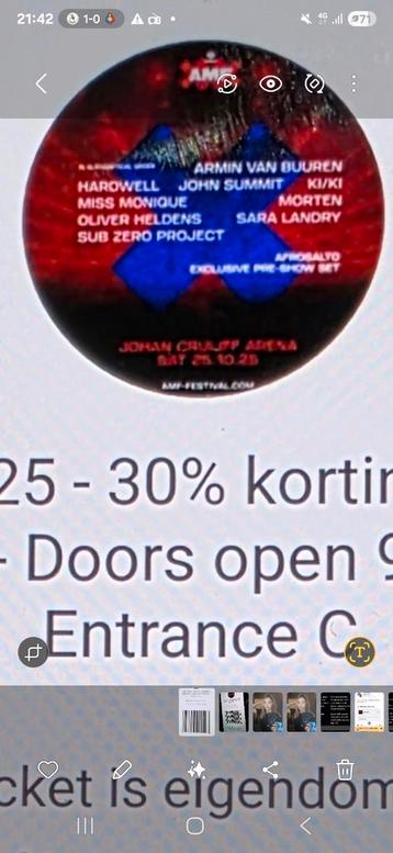 Ticket AMF in de Amsterdam Arena vanavond  beschikbaar voor biedingen