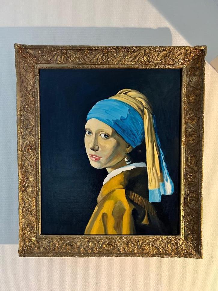 Olieverf Vermeer Meisje met de parel in lijst, Antiek en Kunst, Kunst | Schilderijen | Klassiek, Ophalen
