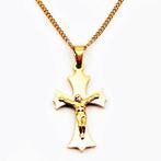 Gouden Roestvrij Stalen 45cm Ketting + Kruis m. Jezus unisex, Birgitta-Gracht 33, 6465 EL Kerkrade, Nederland, Verzenden, Nieuw