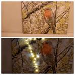 Canvas schilderij met led verlichting roodborstje 30/40cm., Diversen, Kerst, Ophalen of Verzenden