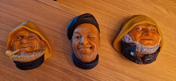 Bossons 3 Vintage Zeemanskoppen Wanddecoratie, Antiek en Kunst, Kunst | Beelden en Houtsnijwerken, Ophalen of Verzenden