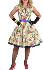 Leuke geel/blauw/roze gebloemde ROCK & ROLL/ROCKABILLY jurk, Ophalen, Carnaval, Nieuw, Kleding