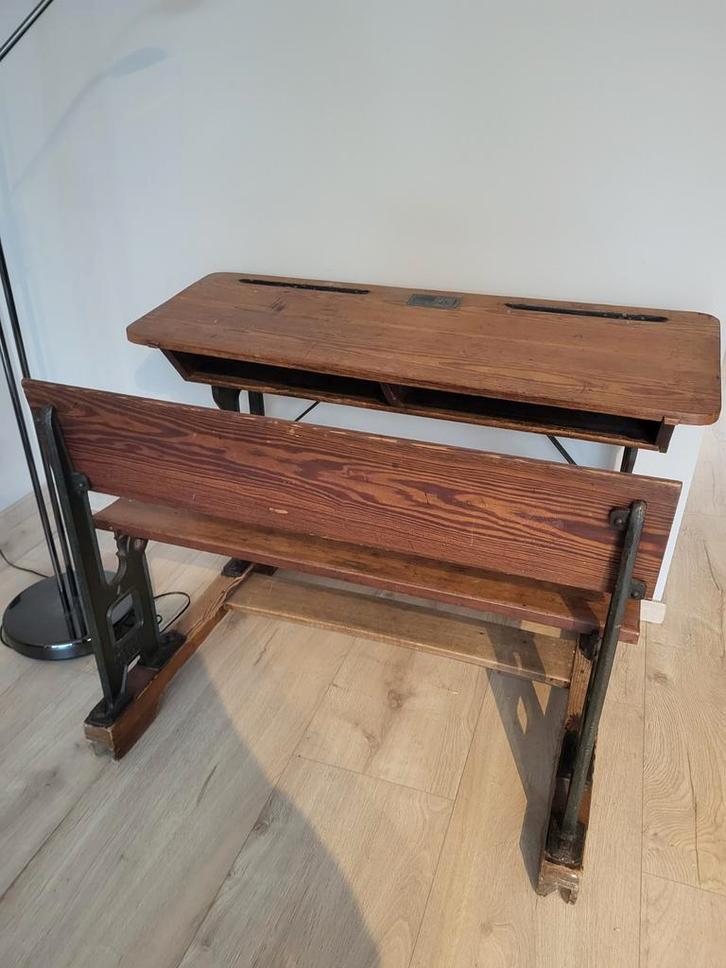 Oude schoolbank met opklapbaar bankje, Antiek en Kunst, Antiek | Schoolplaten, Ophalen
