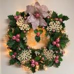 Prachtihe handgemaakte roze kerstkrans met verlichting 50cm, Ophalen of Verzenden, Nieuw