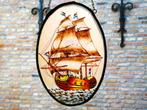 Glas in lood raamhanger VOC schip met kanonnen en vlaggen, Antiek en Kunst, Ophalen of Verzenden