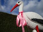3d Ooievaar met blauwe of roze strik om nek op nest., Nieuw, Geboortebord, Ophalen