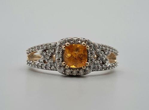 Gouden Vintage ring met citrien en witte saffier. 2023/477, Sieraden, Tassen en Uiterlijk, Ringen, Zo goed als nieuw, Dame, 18 tot 19