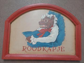 Wolf van Roodkapje in Efteling/Pieck-style op paneel. Uniek! beschikbaar voor biedingen