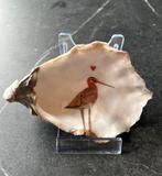 Handgemaakte grutto vogel in oesterschelp - Unieke decoratie, Ophalen of Verzenden, Nieuw, Dier