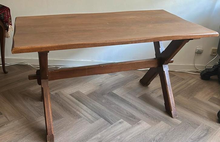 Eiken hout massief tafel., Huis en Inrichting, Tafels | Eettafels, Zo goed als nieuw, 100 tot 150 cm, 100 tot 150 cm, Vijf personen of meer