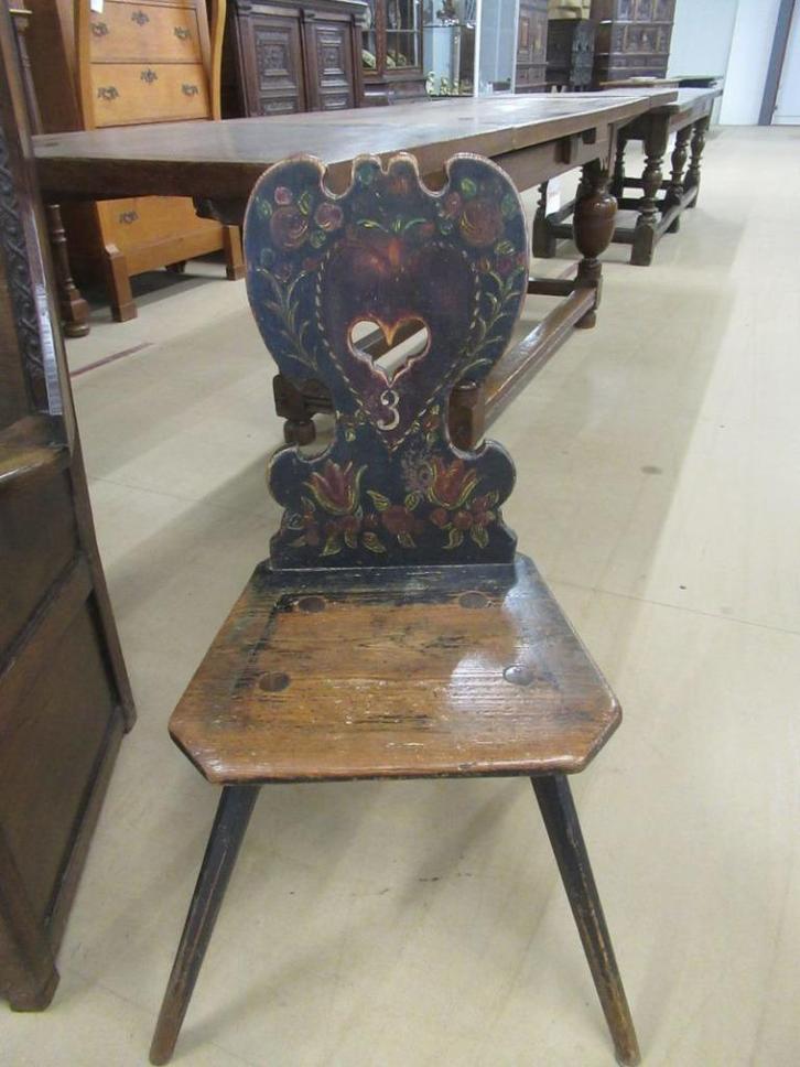 Oer 11643 ANTIEKE 19e eeuwse beschilderde schemel stoel, Antiek en Kunst, Antiek | Meubels | Stoelen en Banken, Ophalen