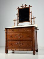 Faux bamboo commode met spiegel, Ophalen, Gebruikt, 50 tot 100 cm, 3 of 4 laden