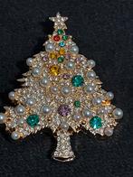 Kerstboom Broche met Strass en Parel, Overige materialen, 4 tot 7 cm, Ophalen of Verzenden, Zo goed als nieuw