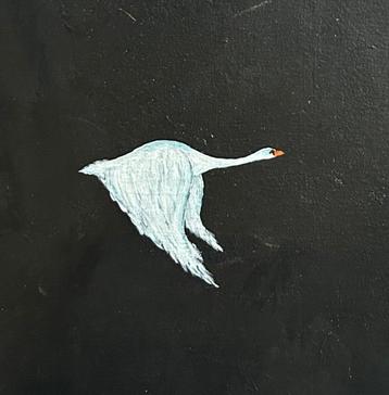 Schilderij LICHT IN DONKER van witte zwaan in het donker beschikbaar voor biedingen