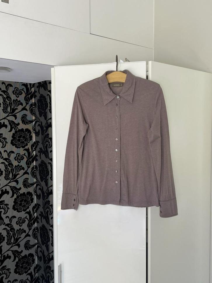 IZGS Sandwich bruine stretch blouse; maat XL, meer een large, Kleding | Dames, Blouses en Tunieken, Zo goed als nieuw, Maat 42/44 (L)